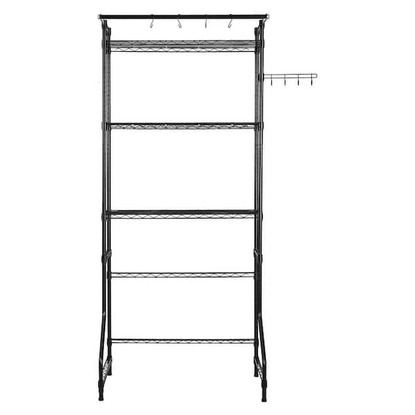 Over Washer and Dryer Storage Shelf, Adjustable Single Row Shelves, 3-Tier Laundry Rack with Hooks 2025 Update, Black