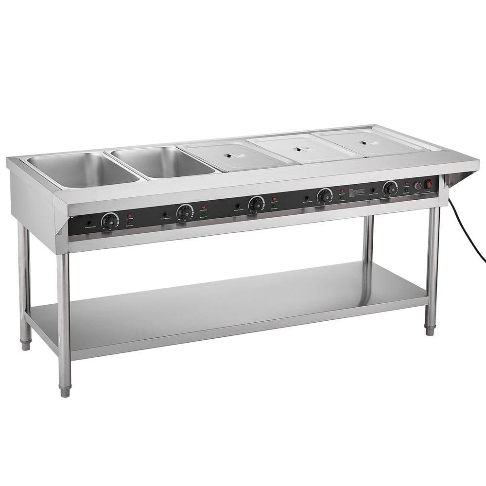 5-Pan Commercial Food Warmer 2250W Electric Steam Table Independent Temp Control Stainless Steel Buffet Server