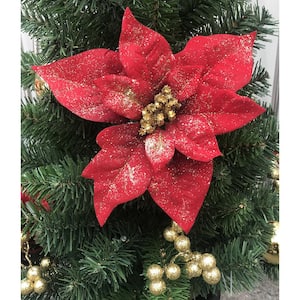 3.5 ft. Pre-Lit Glittered Poinsettia Potted Artificial Christmas Tree with 35 Clear Lights