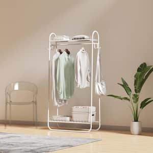 White Freestanding Clothing Rack Coat Rack with Double Rods