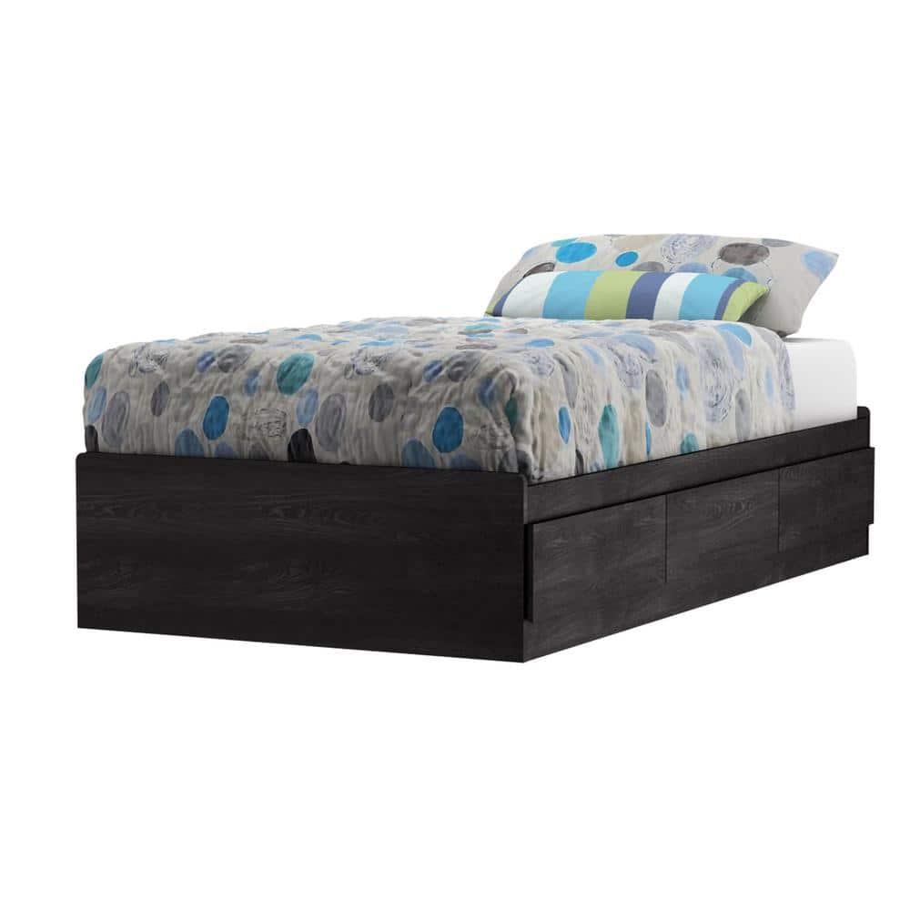 Gray Oak Twin Captain's Bed with 3 Storage Drawers