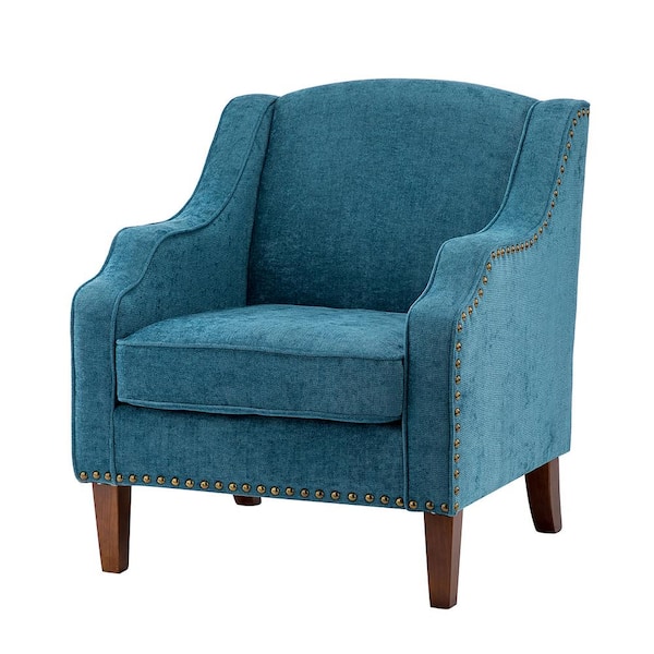 JAYDEN CREATION Mornychus Blue Streamlined Armchair with Nailhead Trim and Removable Cushion
