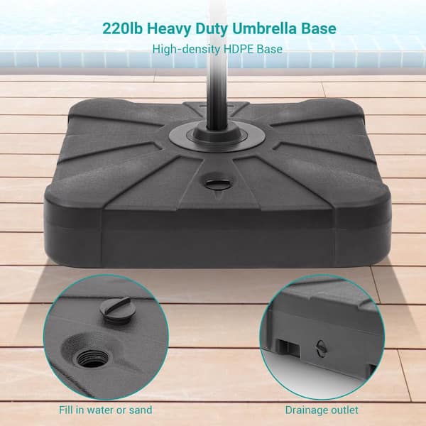 2.5 patio umbrella stand Best Choice Products 81lb. Heavy Duty Patio Square Concrete Rolling Umbrella Base Stand with Locking Wheels, Handles -Black