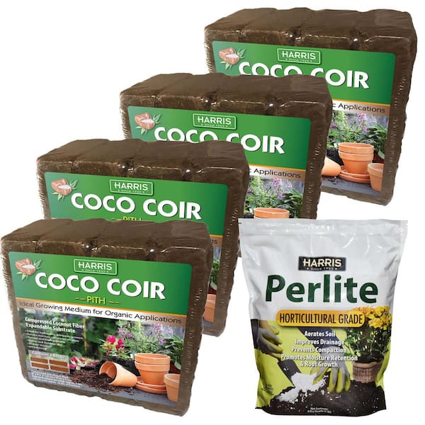 Harris 36 Gal. Expanding Coco Coir Pith (16 Brick/4-Pack) and 8 Dry Qt. Premium Horticultural Perlite