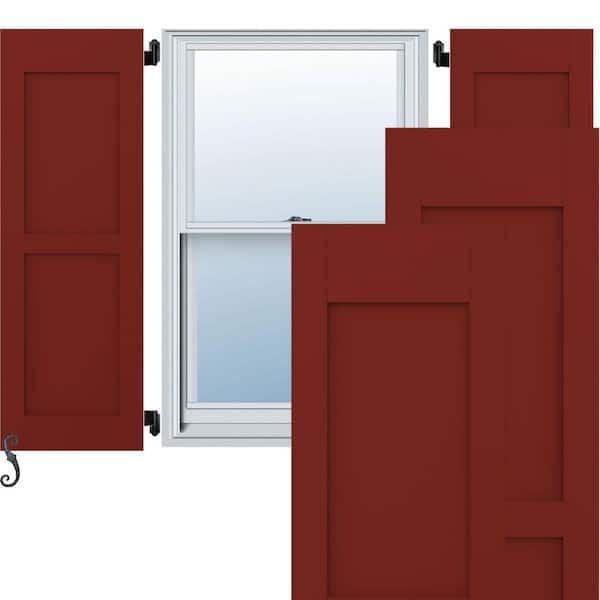Ekena Millwork Americraft 18 in. W x 69 in. H 2-Equal Flat Panel Exterior Real Wood Shutters Per Pair in Pepper Red