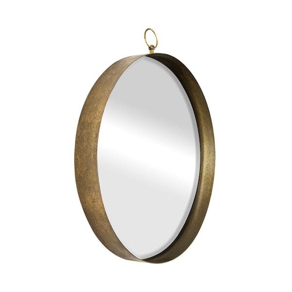Gold 24 in. W x 28 in. H Art Deco Round Glass Framed Mirror Wall Mirror Wall Decor Mirror