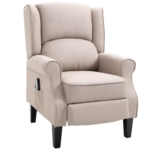 HomCom Beige Suede Push-Back Relciner Massage Chair with Remote Control