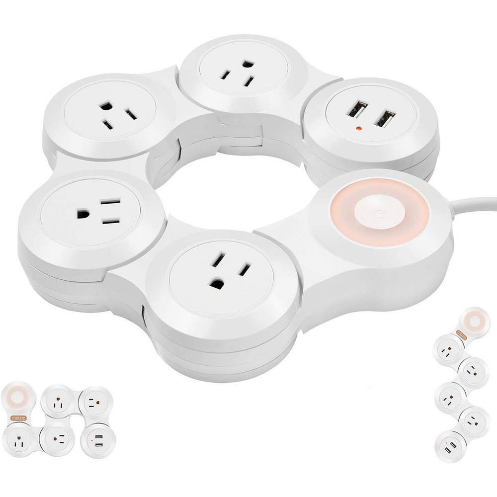 4-Outlet Flexible Surge Protector Power Strip with USB Port, 9 ft. Cord Len