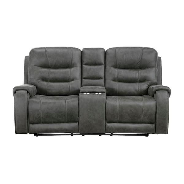 Lazzara Milington 76.5 in. W Dark Gray Pillow Top Microfiber 2-Seater Manual Double Reclining Loveseat with Center Console