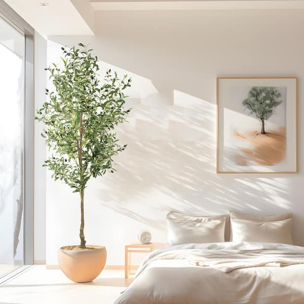 Swafrrt 7 ft. Artificial Olive Tree in Pot, Large Faux Olive Silk