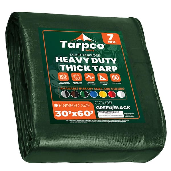 TARPCO SAFETY 30 ft. x 60 ft. Green/Black 7 Mil Heavy Duty Polyethylene Tarp, Waterproof, UV Resistant, Rip and Tear Proof