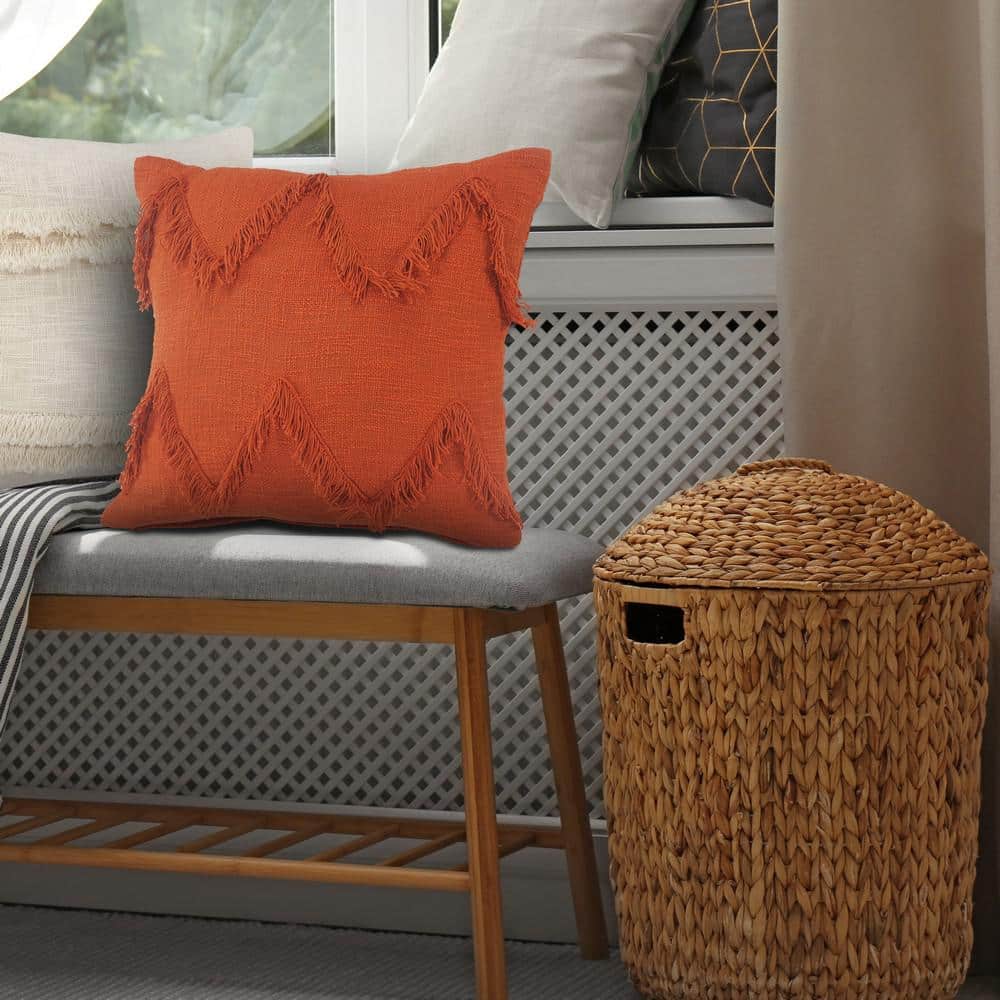Cinnamon Chevron Shag Square Throw Pillow, 20" x 20"