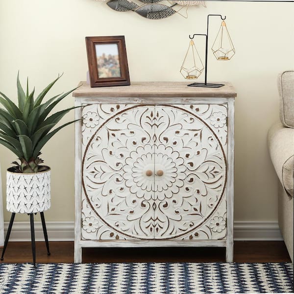 LuxenHome White-Washed Wood Storage Accent Cabinet