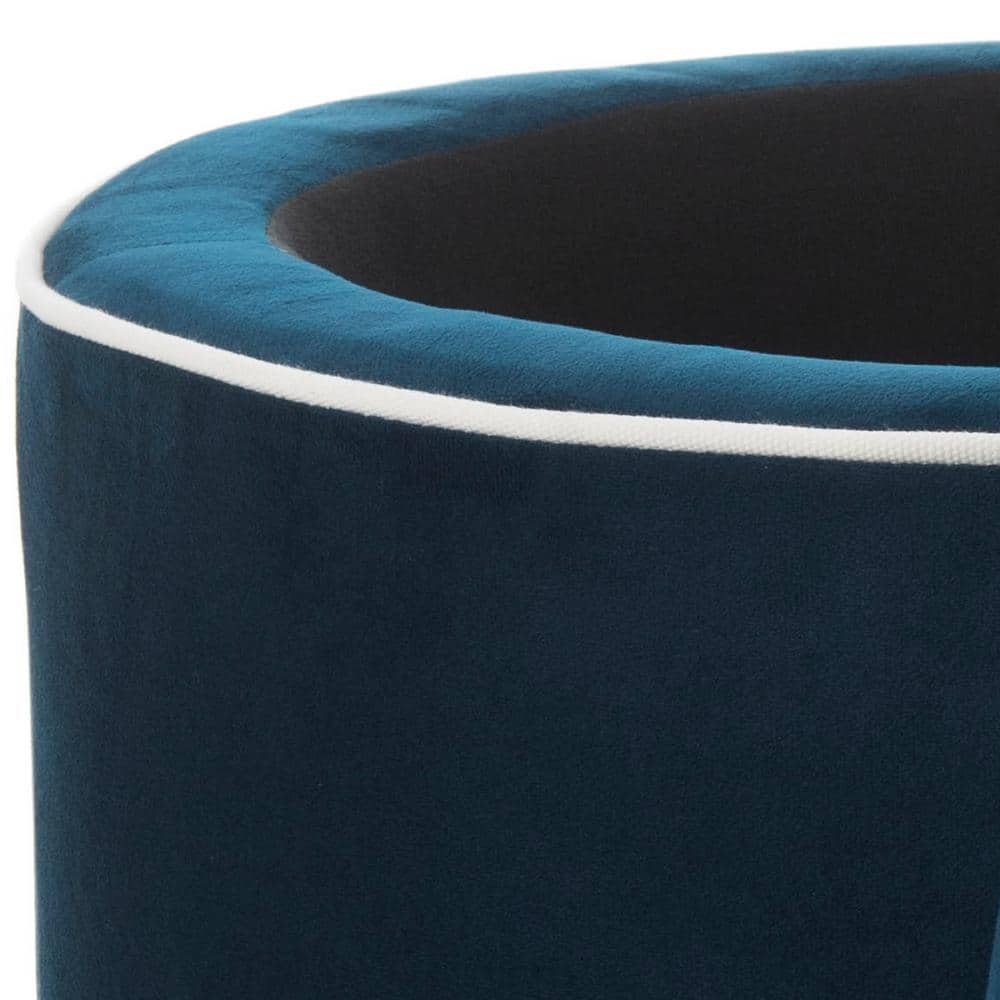 Transitional Black Tufted Round Storage Ottoman with Oak Legs