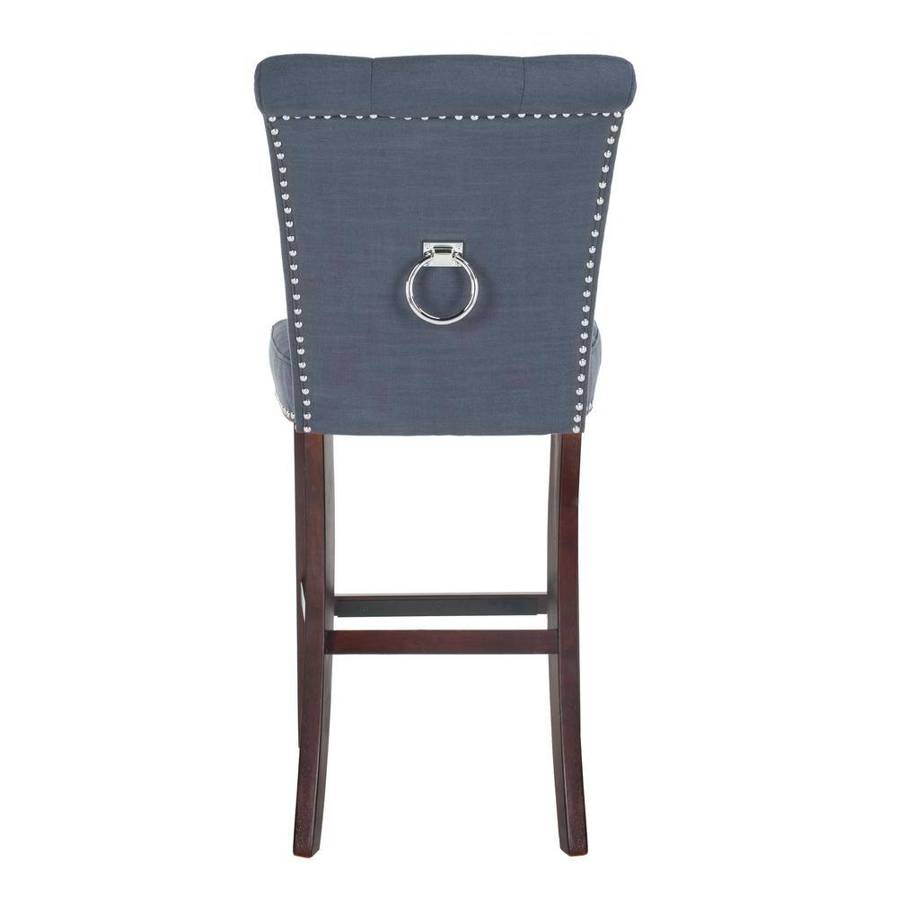 Elegant Transitional Navy Blue Bar Stool with Metal Accents, Set of 2