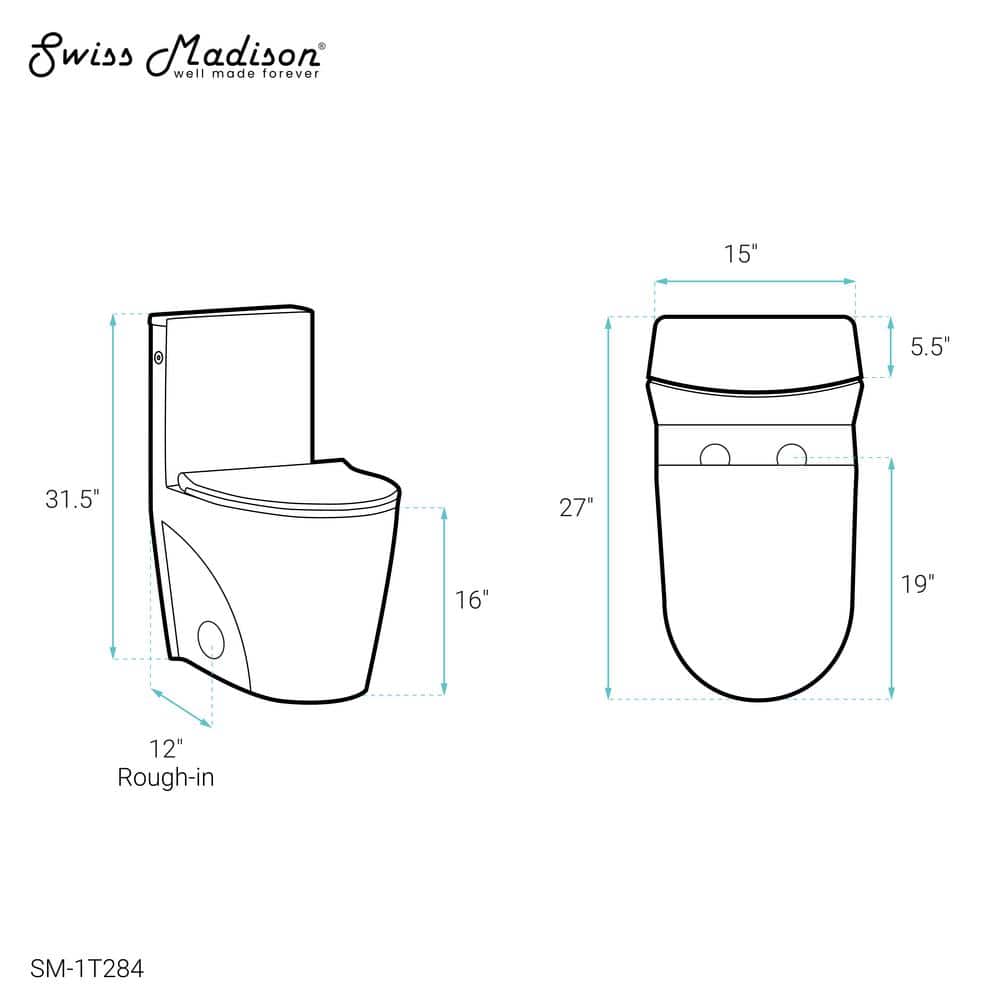White Glossy One-Piece Elongated Dual Flush Toilet