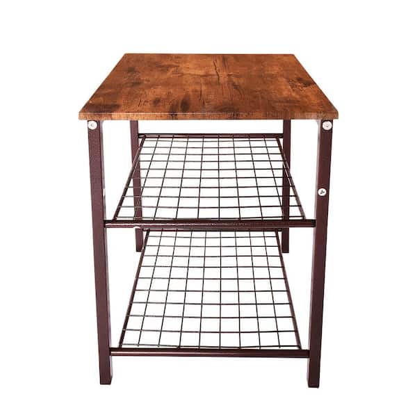 Amucolo 16.14 in. 3 Tier Rustic Brown Square Wood Top End Table Side Table with Storage Shelves