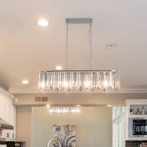 39.4 in. W 8-Lights 8 x E12 Candle Crystal Chandelier Ceiling Pendant Light Fixture for Dining Room Entryway, Not Bulbs