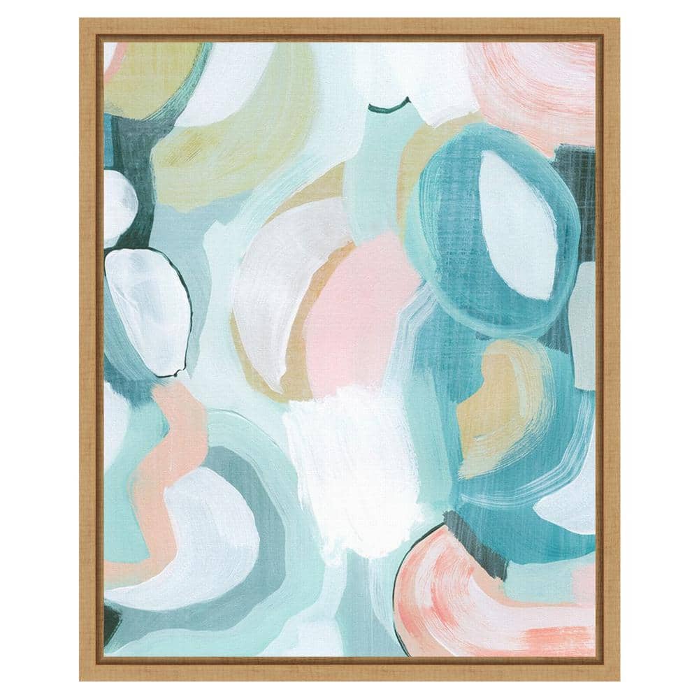 Pastel Garden Abstract Canvas Print with Maple Frame