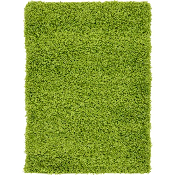 Unique Loom Solid Shag Grass Green 2 ft. x 3 ft. Area Rug