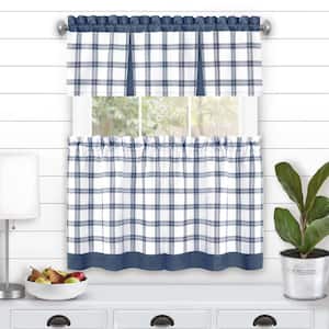 Tate Polyester Light Filtering Tier and Valance Window Curtain Set - 58 in. W x 36 in. L in Blue