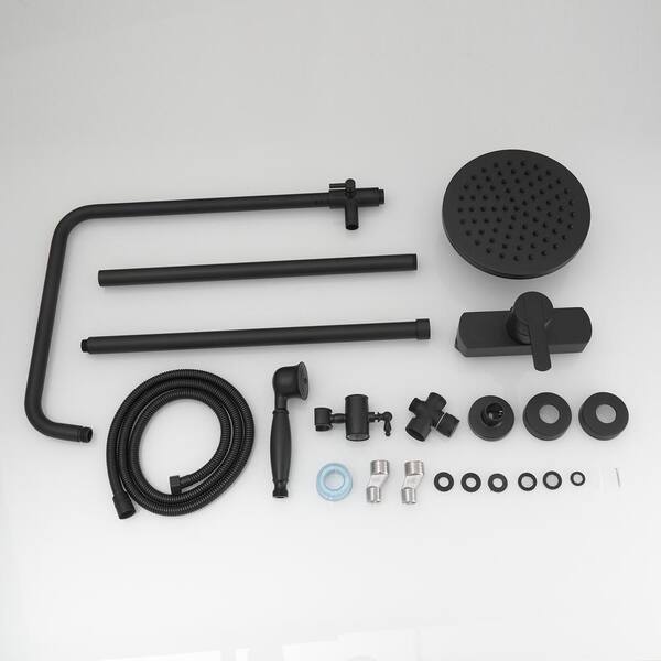 Gotonovo Exposed Shower Faucet Set - 8-Inch Rain Shower Combo, Matte Black, 2-Function Wall Mount