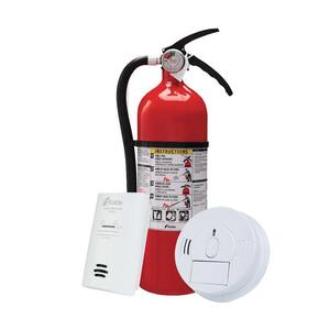 Home Fire Safety Kit, Hardwired Smoke Detector with Plug-In CO Detector & Full Home Fire Extinguisher