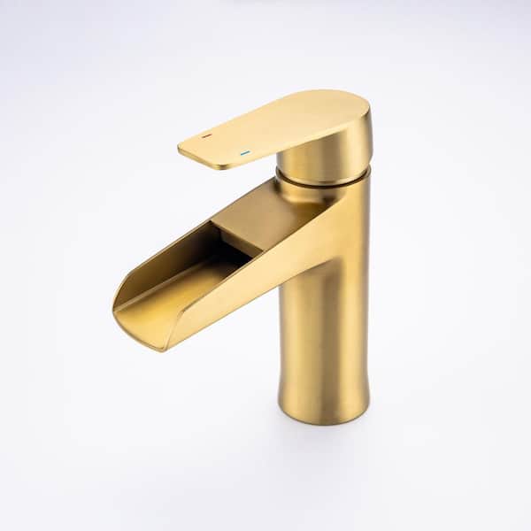 Single Handle Single Hole Bathroom Faucet with Deckplate Included in Brushed Gold