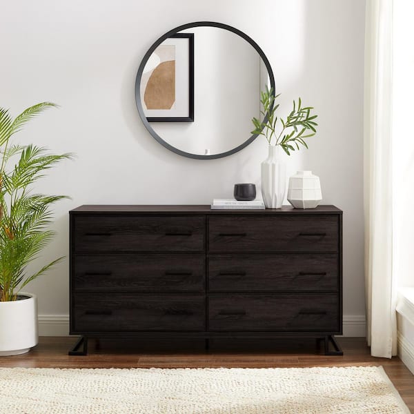 Walker Edison Furniture Company 6-Drawer Coastal Oak Wood Swatch Modern Dresser with Angled Legs