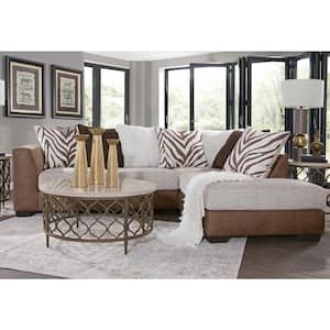 Square Arm 105 in. Square Arm 2-piece Faux Leather L Shape Sectional Sofa in. Brown and White with 7 Large Back Pillows