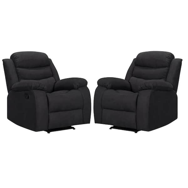 FC Design Black Linen Manual Recliner with Overstuffed Cushions