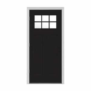34 in. x 80 in. 6 Lite Craftsman Black Painted Steel Prehung Right-Hand Outswing Front Door w/Brickmould