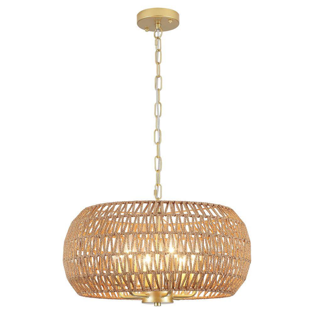 6-Light Gold Rattan Farmhouse Chandelier with Hand Woven Shade, Drum Chandeliers for Kitchen Island for Dining Room price history on PriceWatchPro
