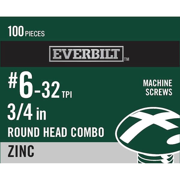 Everbilt #6-32 x 3/4 in. Combo Round Head Zinc Plated Machine Screw (100-Pack)