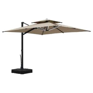10 ft. x 10 ft. Outdoor Patio Cantilever Umbrella in Taupe with Base and LED Strip