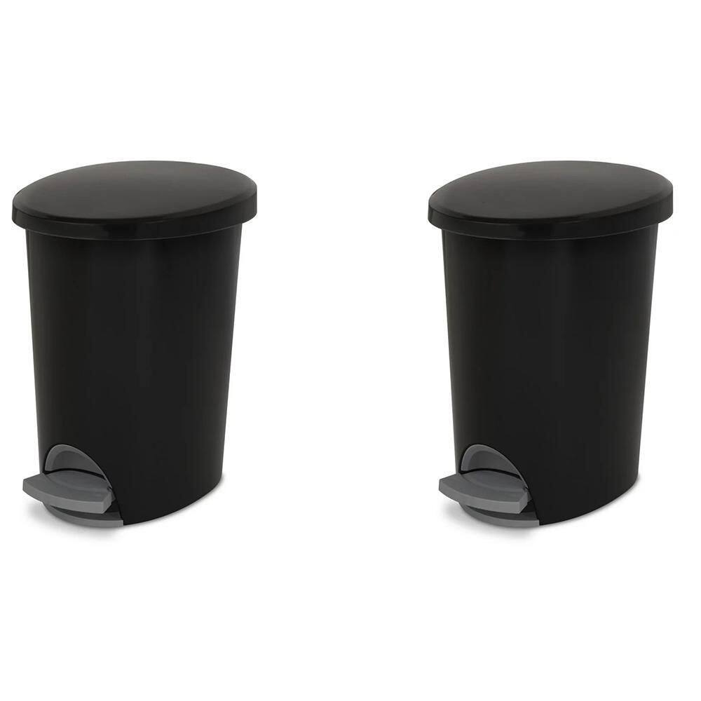 2.6 gal Plastic Step On Bathroom Trash Can in Black, 2 Pack 44786001 The Home Depot