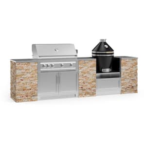 Signature Series 125.16 in. x 25.5 in. x 38.43 in. Natural Gas Outdoor Kitchen 9-Piece SS Cabinet Set with Grill Kamado