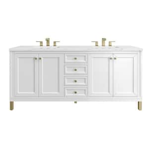 Chicago 72.0 in. W x 23.5 in. D x 34 in . H Bathroom Vanity in Glossy White with Ethereal Noctis Quartz Top