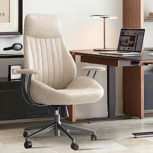 OL Suede Fabric Ergonomic Swivel Office Chair Task Chair in Beige with Recliner High Back Lumbar Support