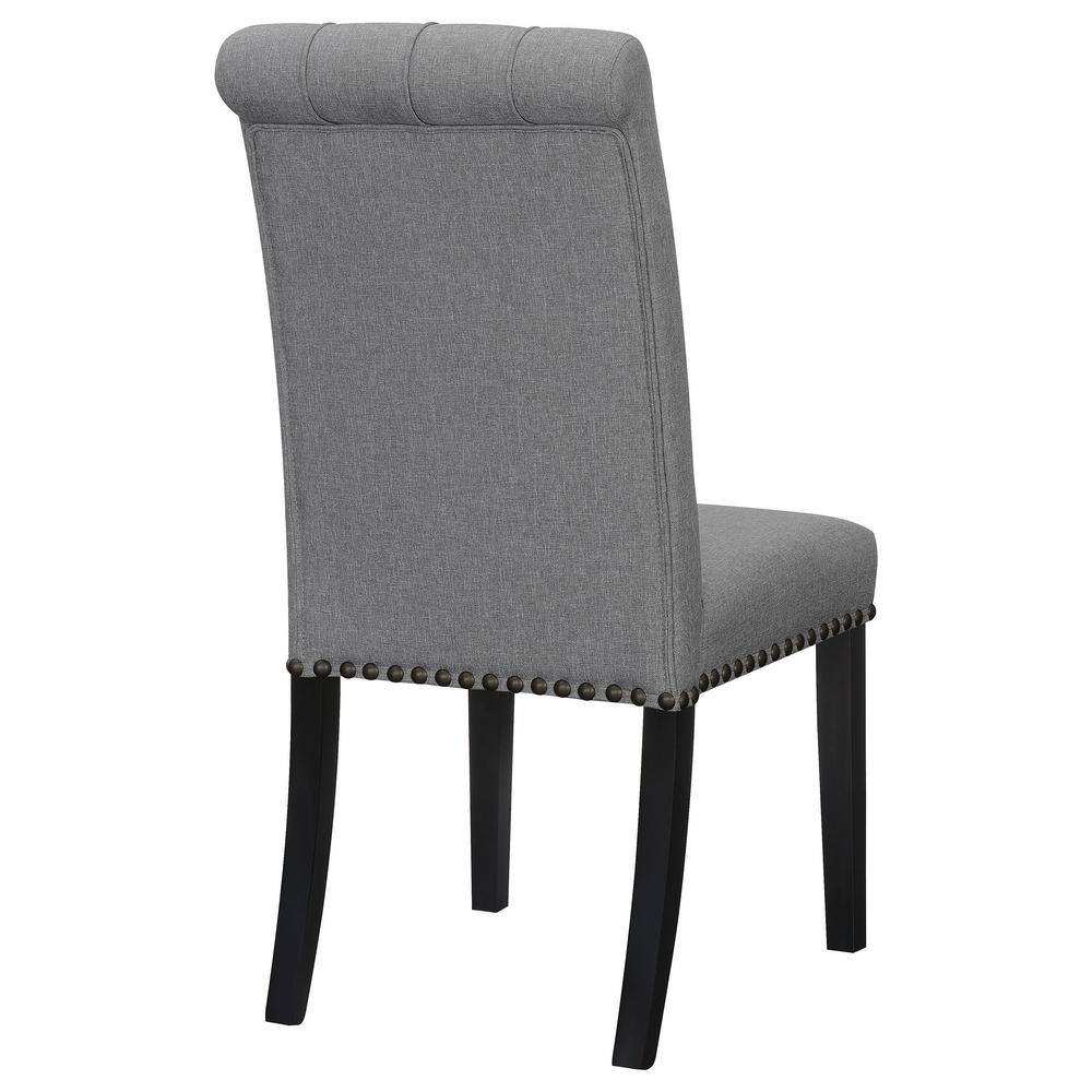 Dark Gray Linen Upholstered Traditional Side Chair with Wood Legs