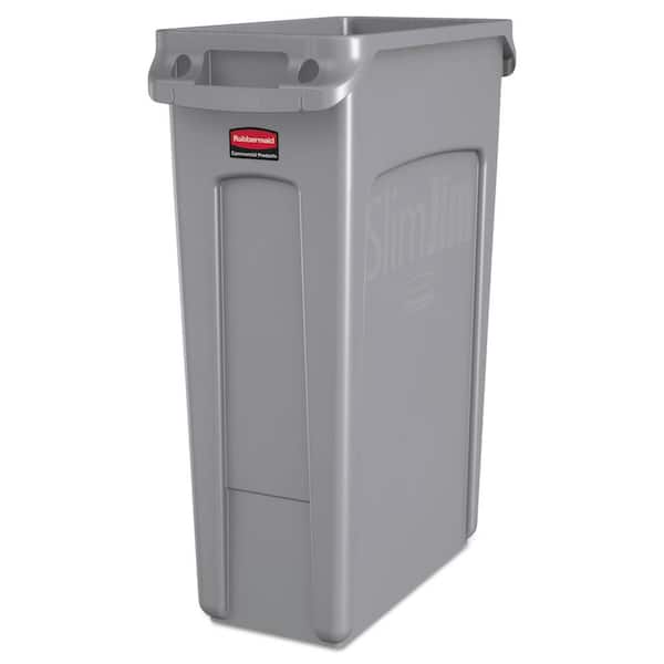 Rubbermaid Commercial Products Slim Jim 23 Gal. Gray Plastic Rectangular Trash Can with Venting Channels