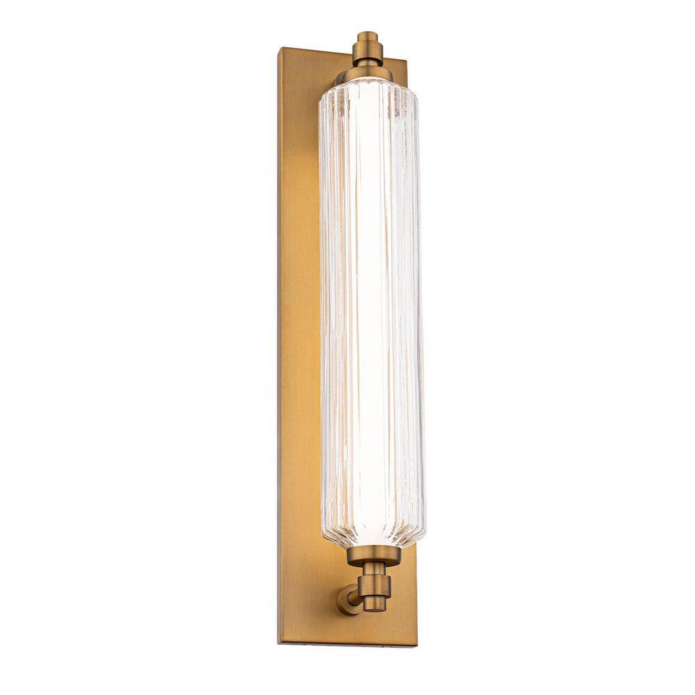 Portos 25 in. 1-Light Aged Brass Integrated LED Wall Sconce with Ribbed Glass Diffuser 4CCT price history on PriceWatchPro