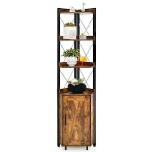 Rustic Brown 6-Tier Corner Shelf Bookshelf Industrial Storage Rack Accent Cabinet Rustic Plant Stand