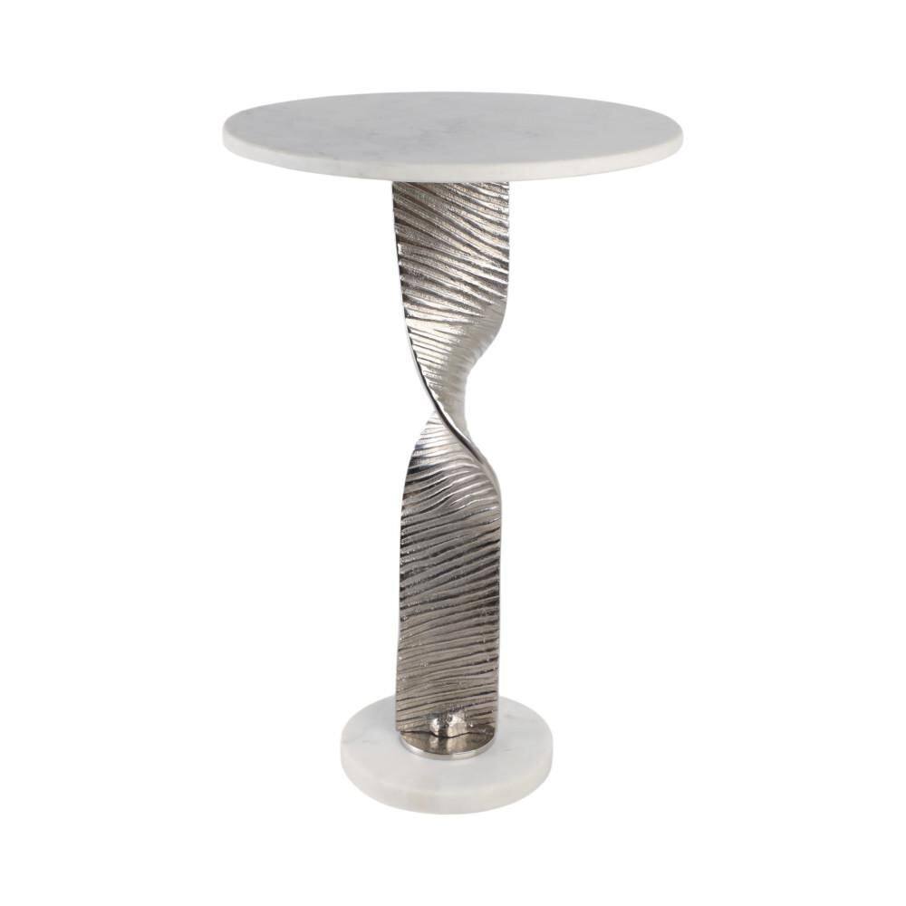 15 in. Silver Round Marble Top End Table with Twisted Etched Base - thumbnail 2