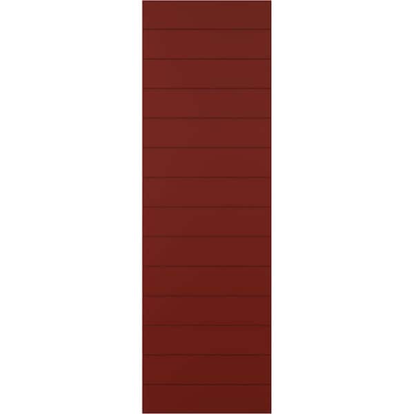 Ekena Millwork 12 in. x 64 in. True Fit PVC Horizontal Slat Modern Style Fixed Mount Board and Batten Shutters Pair in Pepper Red