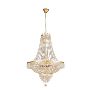 24 in. Gold 9-Light Luxury Raindrop Classic Empire Style Adjustable Chain Chandelier with Crystal Shade for Foyer
