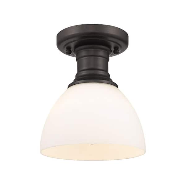 Golden Lighting Hines 7.75 in. 1-Light Rubbed Bronze Semi-Flush Mount
