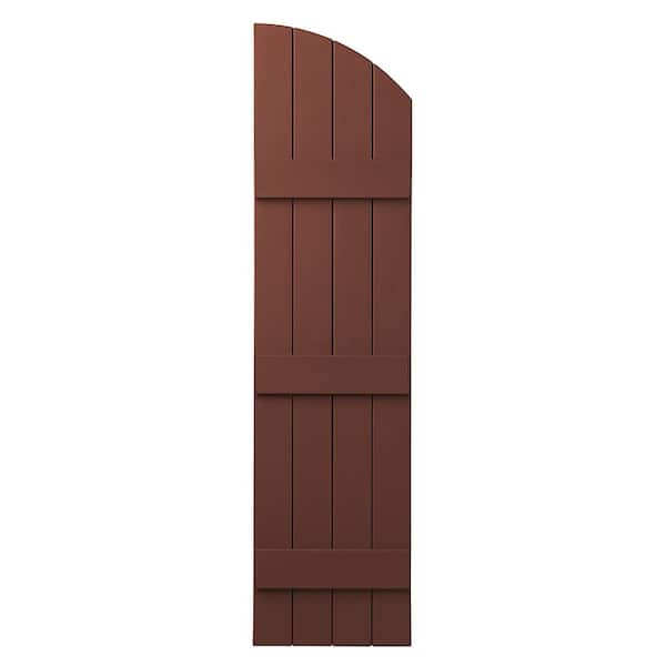 Ply Gem 15 in. x 57 in. Polypropylene Plastic Arch Top Closed Board and Batten Shutters Pair in Red
