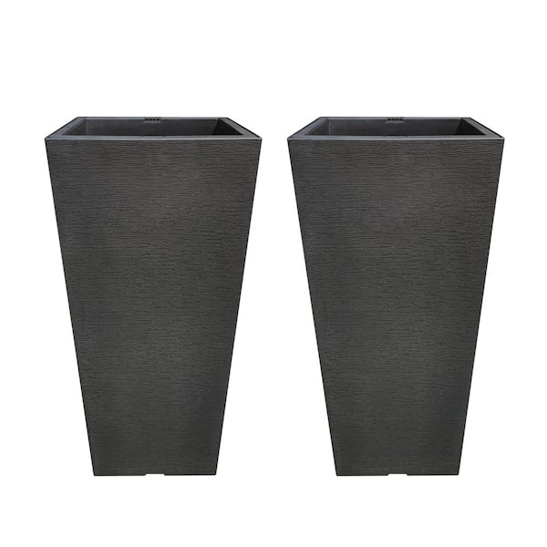 KANTE 28 in. H Large Black Plastic Indoor Outdoor Self-watering Planters(Set of 2) with Drainage Hole, Garden Patio Front Door