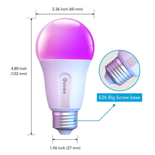 WiFi RGBWW Smart A19 LED Bulb 800LM 60W Eq Dimmable 2 Pack